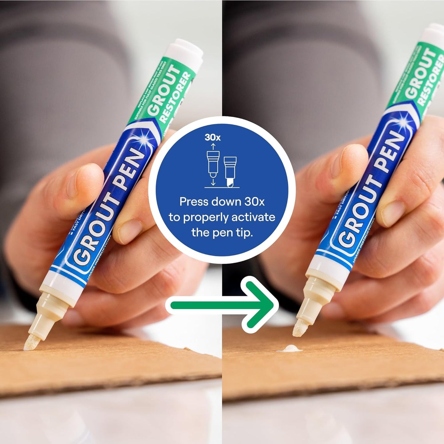 Grout Pen Ivory Tile Paint Marker: Waterproof Grout Paint, Tile Grout Colorant and Sealer Pen - Narrow 5mm, 2 Pack with Extra Tips (7mL) - Ivory