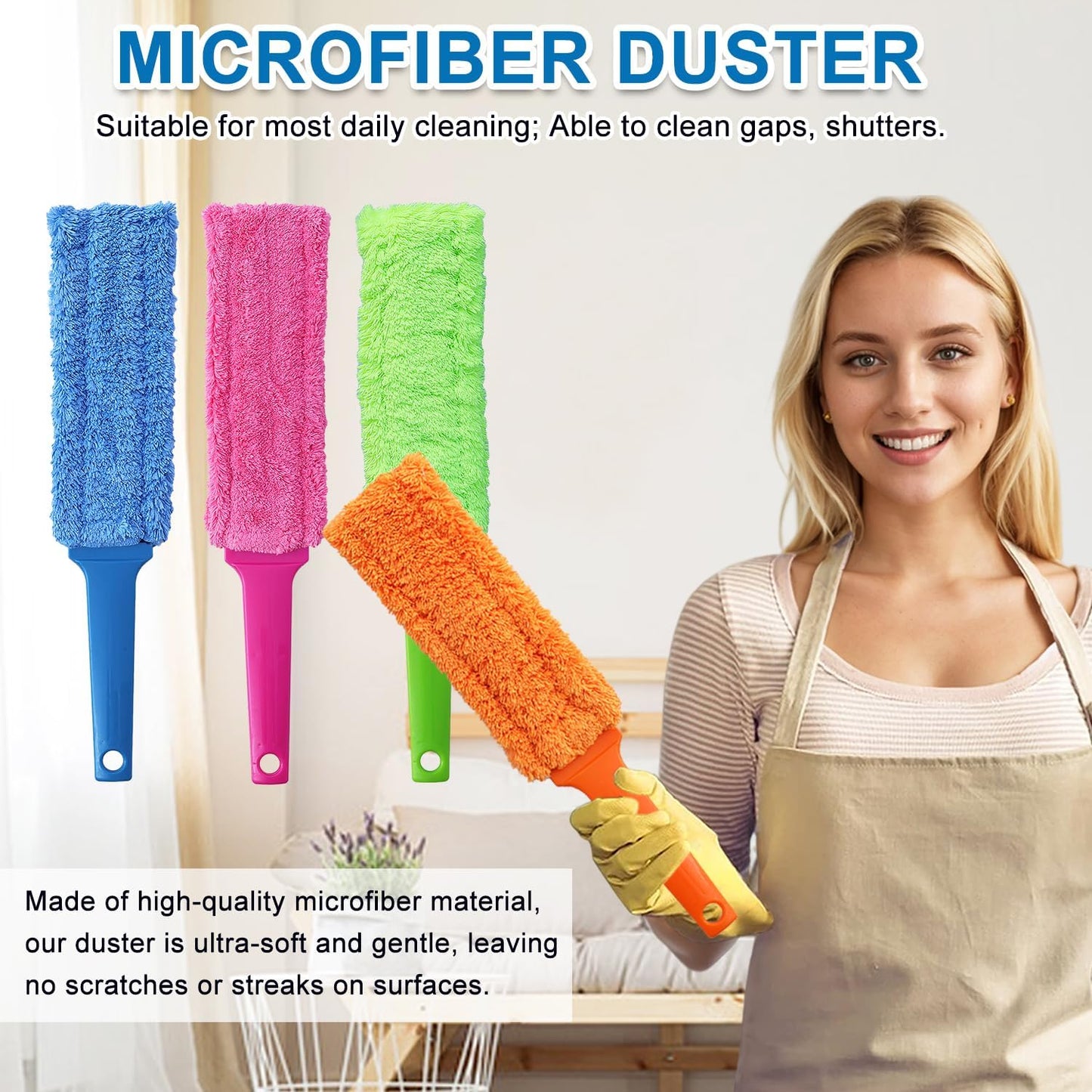 4 Pack 15 inch Reuseable Microfiber Feather Duster, Blind Duster, Gap Duster, Removable and Washable Head, Cleaning Tool for Window, Blind, Car, Wall, Dead Corner Gap, Furniture, Sofa, Screen