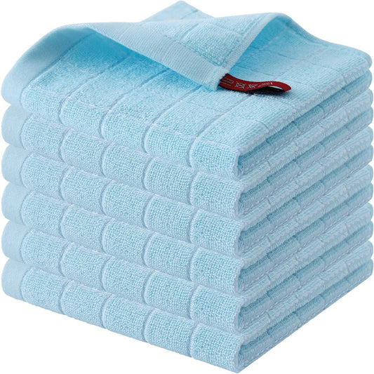 Homaxy 100% Cotton Terry Kitchen Dish Cloths, Ultra Soft and Absorbent Dish Towels for Kitchen, Suitable for Drying and Washing Dishes, 6 Pack, 12 x 12 Inches,Sky Blue
