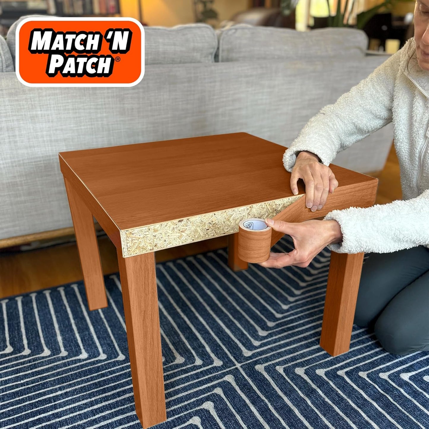 MATCH 'N PATCH Realistic Wood Grain Repair Tape - Durable Multi-Use Adhesive Tape for Furniture, Floors, Cabinets, Windows, Doors, RV, Home Decor & DIY Projects - Wheat Maple, 2.25 in x 15 feet