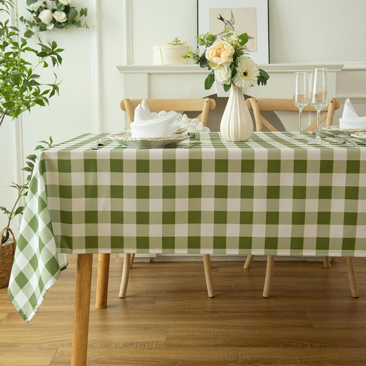 Classic Gingham Plaid Tablecloth Fabric - Rectangular 58x102 Inch Water Resistant Checked Table Cloth for Indoor/Outdoor Use - Table Cover for Kitchen, Picnics, Gardens, and Parties