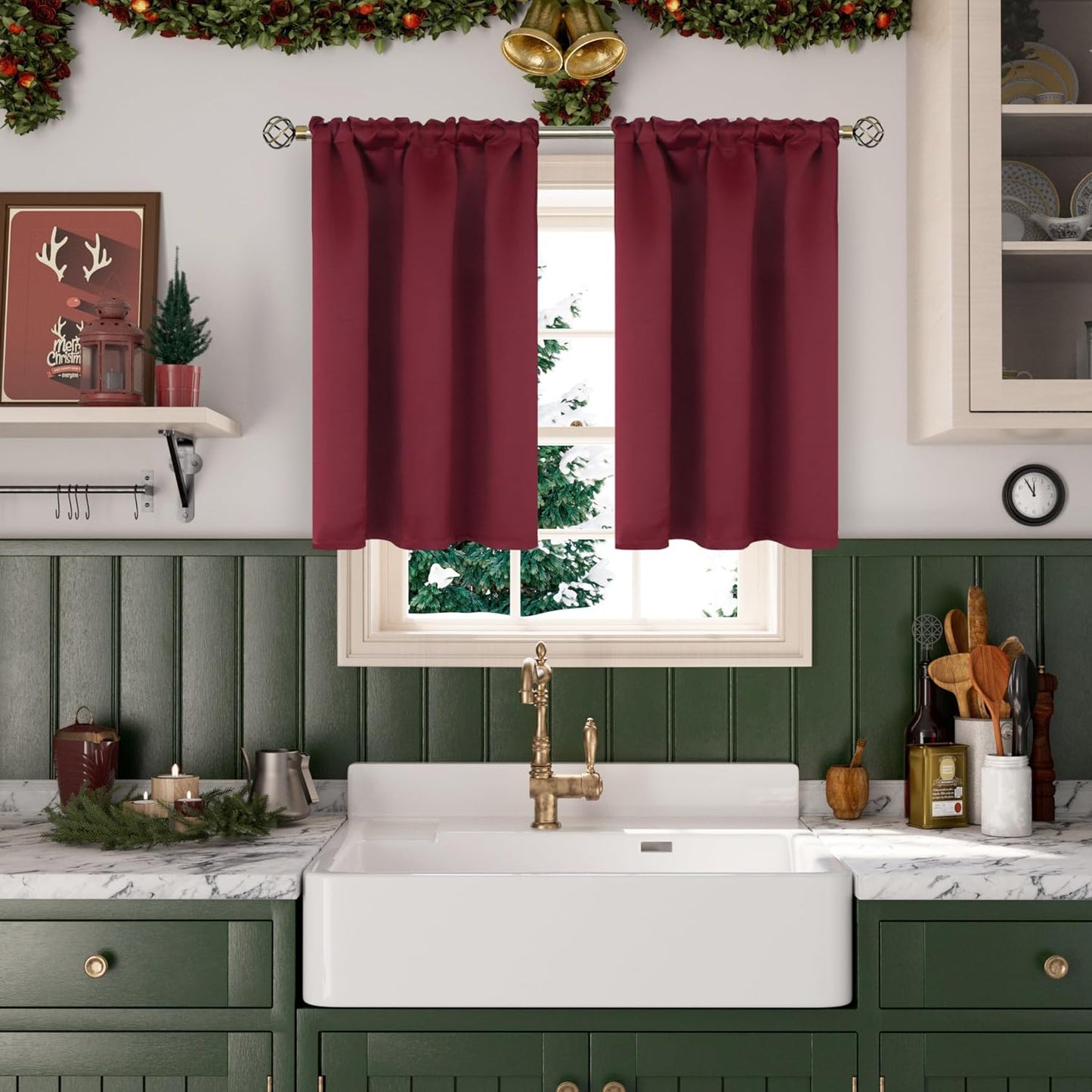 BGment Burgundy Blackout Curtains for Kitchen Cafe Window - Short Half Window Drapes Thermal Insulated Privacy for Rv Bathroom, 34 x 40 Inch, 2 Panels