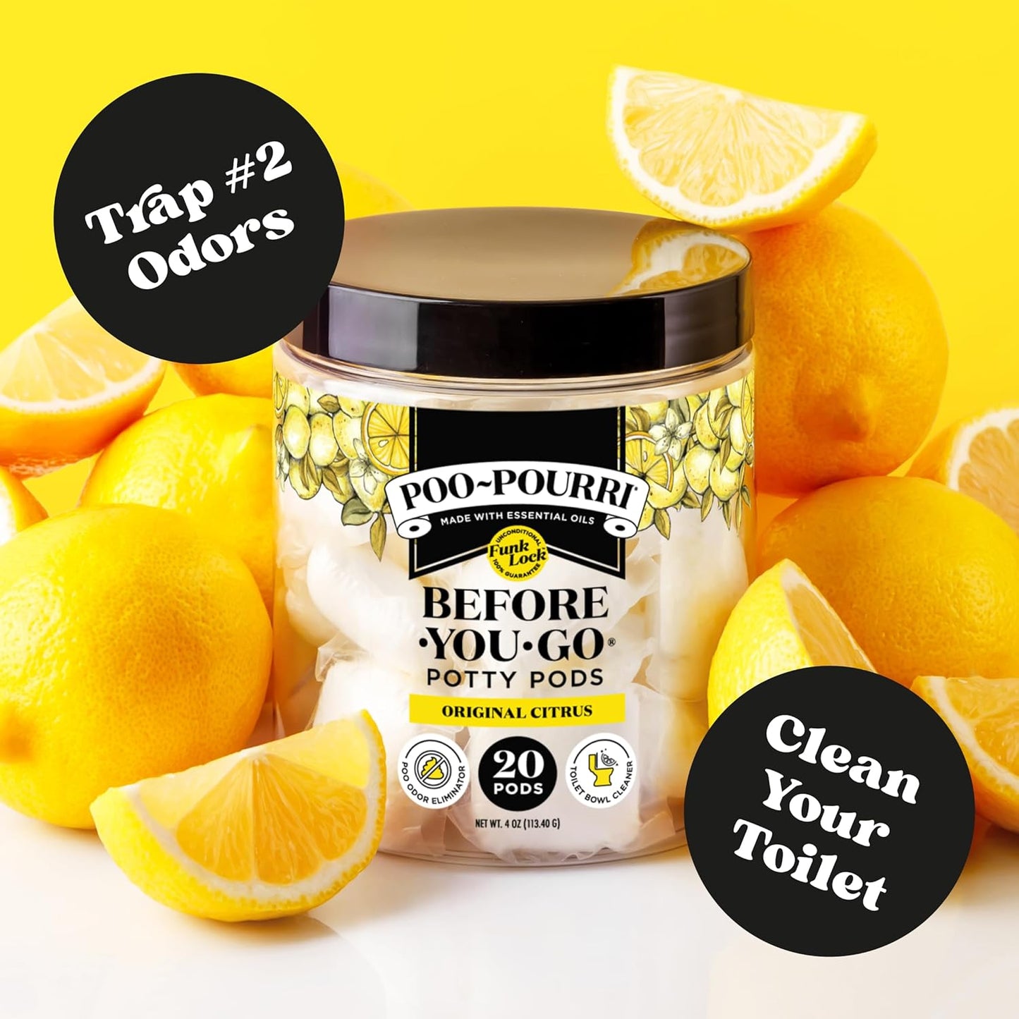 Poo-Pourri Before-You-Go 2-in-1 Toilet Potty Pods, Original Citrus, 20 Ct, Bathroom Odor Deodorizer and Toilet Cleaner with Essential Oils, Lemon, Bergamot and Lemongrass Scent