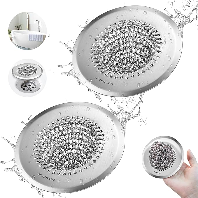 2 Pack Wokdada Bathtub Drain Hair Catcher, Wokdada Fast Drainage Shower Drain Hair Catcher, Reversible 304 Stainless Steel Drain Protector for Pop-Up and Regular Drains of Bathroom(Patented Product)