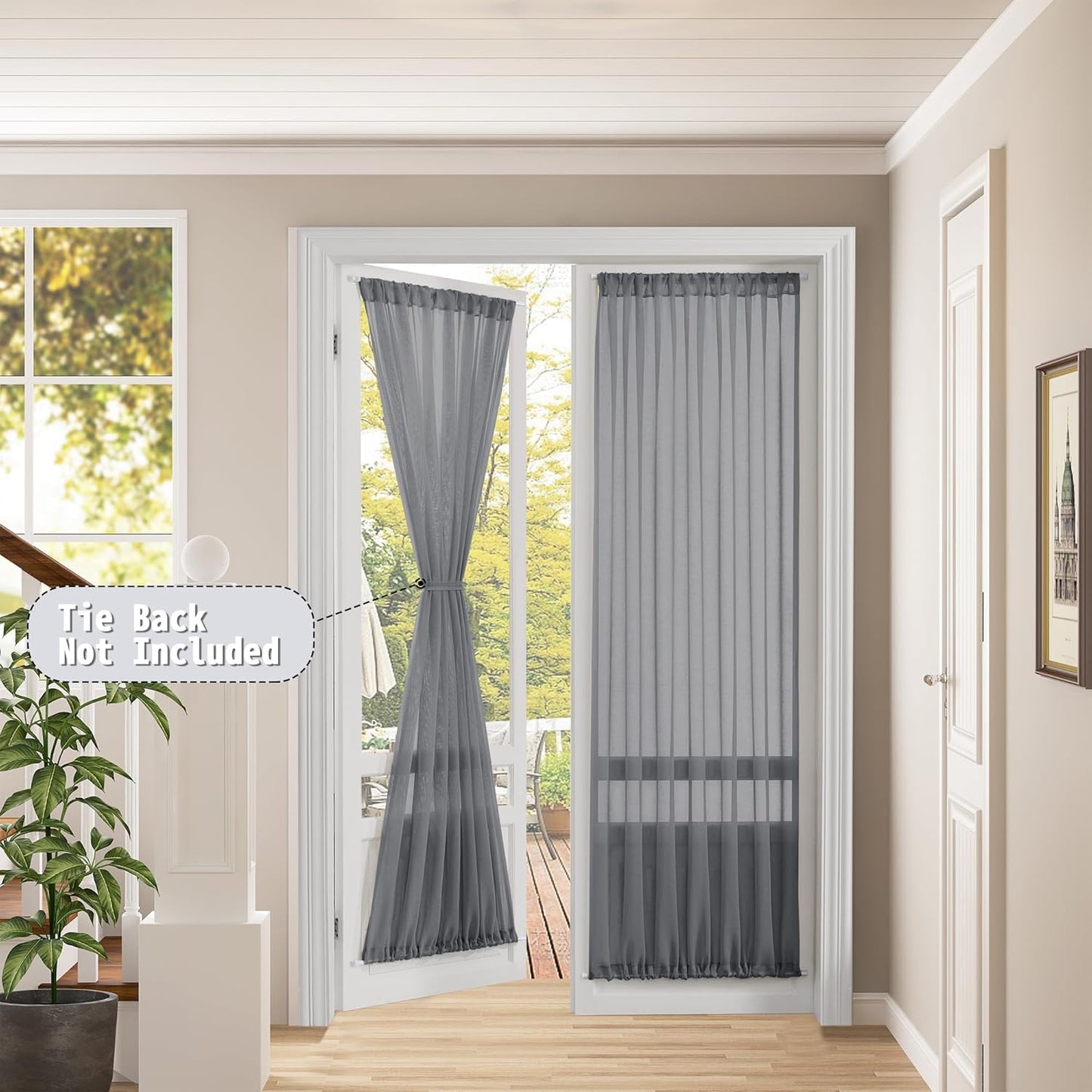 Tollpiz Sheer Door Curtains Closet Linen Textured Curtain Sheers Doorway Light Filtering Voile Patio Glass Door Rod Pocket Curtains French Door, 54 x 80 inches Long, Dark Grey, Set of 1 Panel