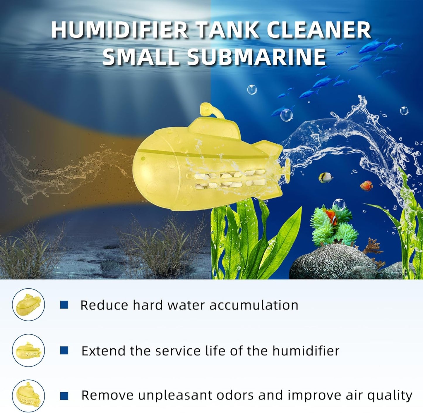 AMI PARTS Humidifier Tank Cleaner Small Submarine 18 pcs for Most Humidifier and Fish Tank,Purifies Water,Softens Hard Water(Yellow Universal Humidifier Filters)