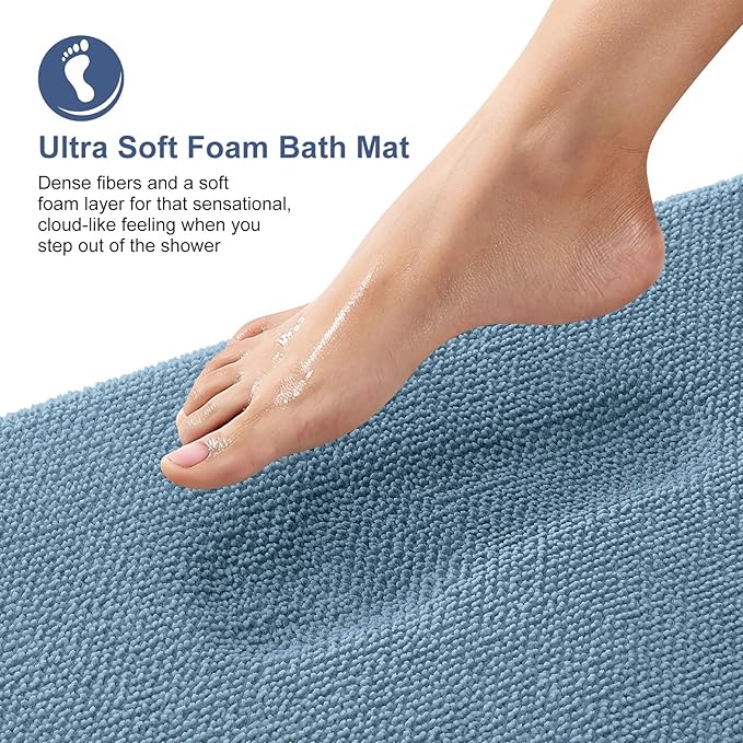 OLANLY Toilet Rugs U-Shaped 24x20, Extra Soft Absorbent Thick Memory Foam Contour Bathroom Rugs, Dry Quickly, Machine Washable, Non-Slip Toilet Bath Mat, Home Decor Accessories, Airy Blue