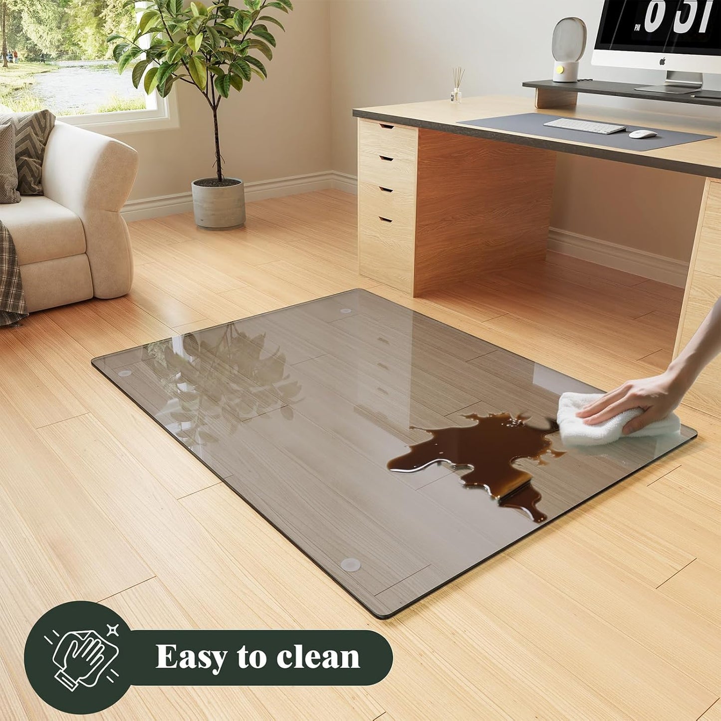 Koonmi Tempered Glass Chair Mat for Hardwood Floors & Carpets, 40" x 60“ Grey Heavy Duty Office Floor Protector with Noise-Free Gliding Shatterproof for Home Office Desk