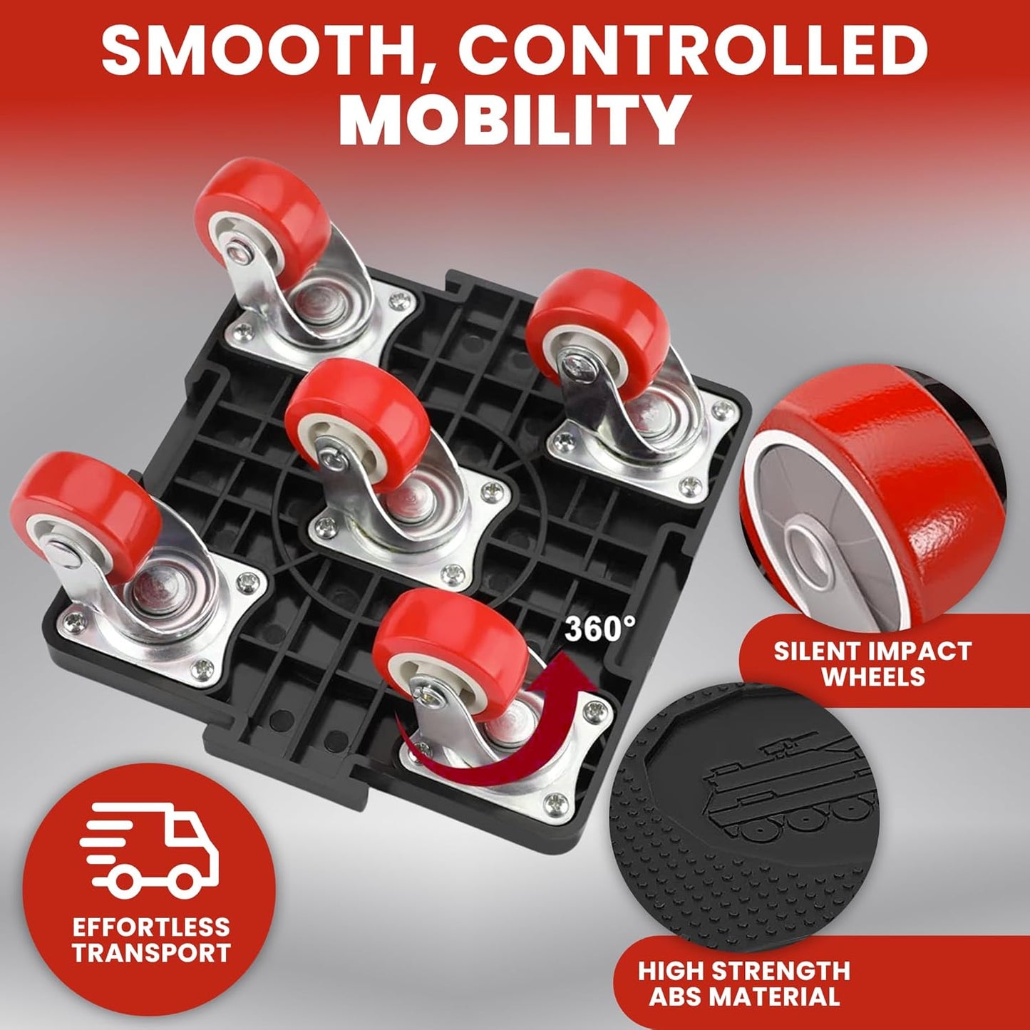 Heavy Duty Furniture Dolly Set with Lifter Tool and 5 Wheels - Capacity, 360° Rotating Wheels for Sofas, Refrigerators, and More (1200 LB)