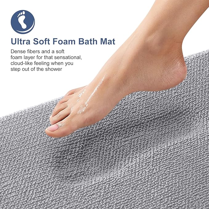 OLANLY Thick Memory Foam Bath Mat Rug 47x20, Extra Soft Absorbent Bathroom Rug, Quick Dry Bath Mats, Non-Slip, Machine Washable Carpet for Bathroom, Tub and Shower, Home Decor Accessories, Grey