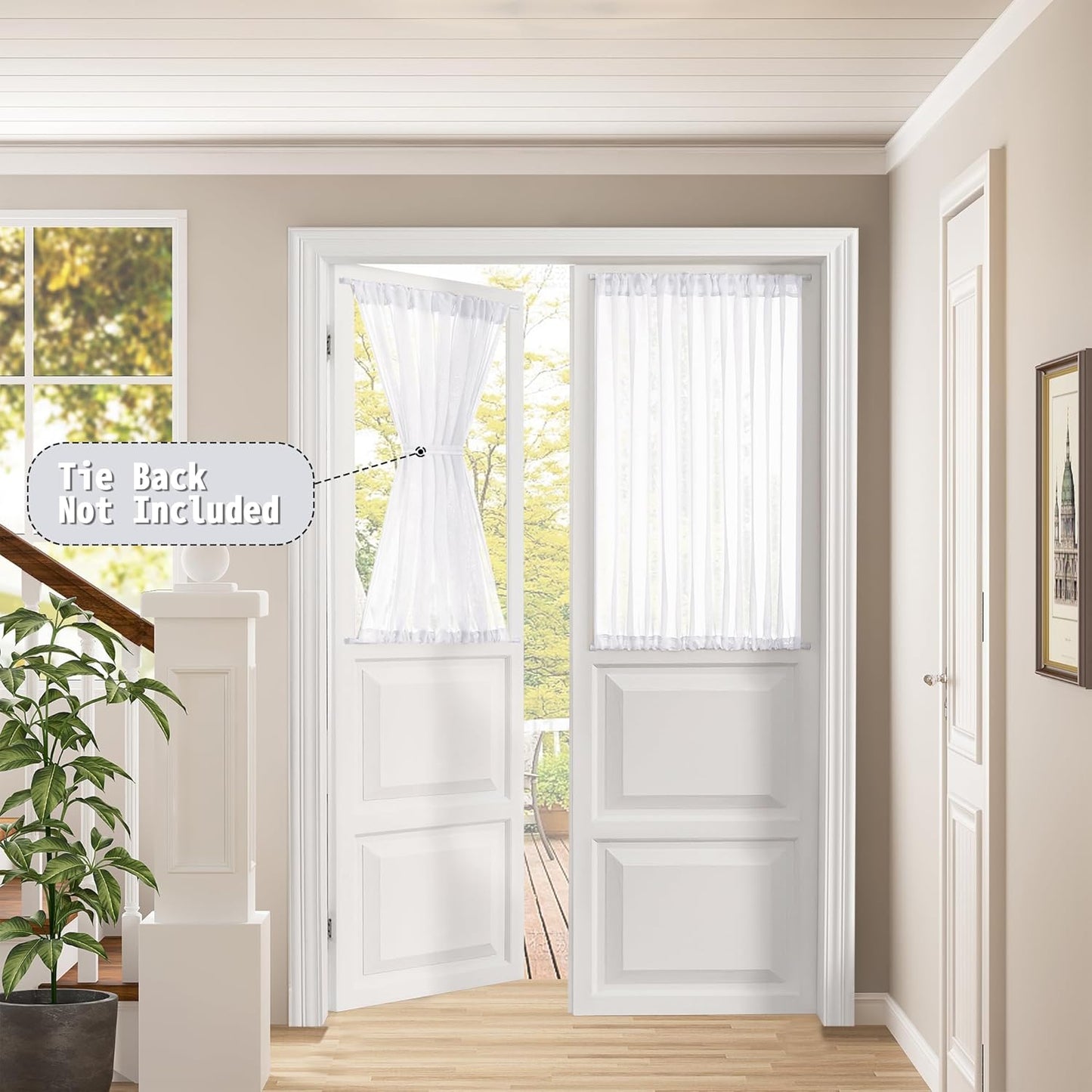 Tollpiz Sheer Door Curtains Closet Linen Textured Curtain Sheers Doorway Light Filtering Voile French Door Rod Pocket Curtains Patio Glass Door, 54 x 63 inches Long, White, Set of 1 Panel