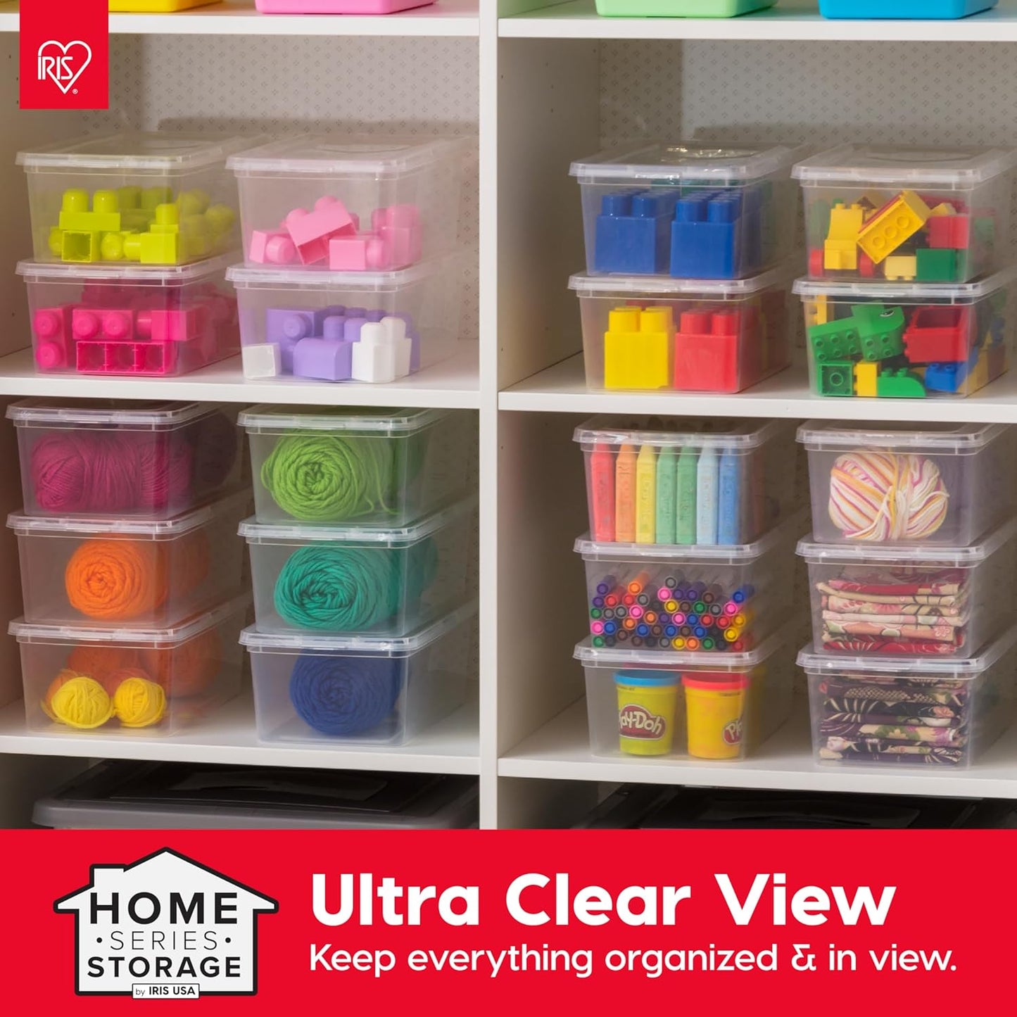 IRIS USA 6-Pack Storage Bins with Lids, 6 Quart, Shoe Boxes Clear Stackable Containers Organize Shoes Closet Shelves, Classroom Organization Teacher Tools, Game Storage - BPA-Free Plastic