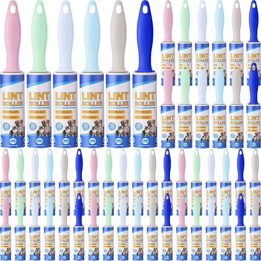 Hushee 48 Pack Bulk Mini Lint Roller for Travel 1440 Sheets 6'' Small Lint Removers Portable Lint Roller Travel Size Removers Sticky Removing Tool for Pet Hair Clothes Furniture Car Seat