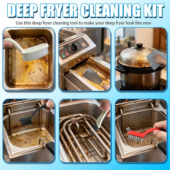 Fryer Cleaning Tools Set,Deep Fryer with Basket Cleaner Brush,Fryer Accessories（9 Pcs）