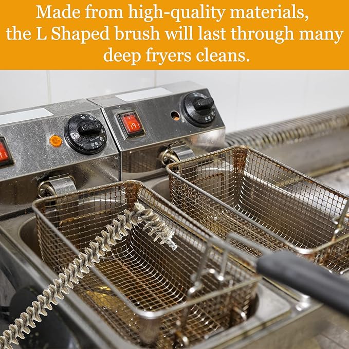 Yaomiao 2 Pcs L Shaped Fryer Cleaning Brush 23 Inch High Temperature Deep Fryer Coil Cleaner L Tipped Coil Brush, Long Handle, Metal Bristles for Grill BBQ Cleaning Accessories