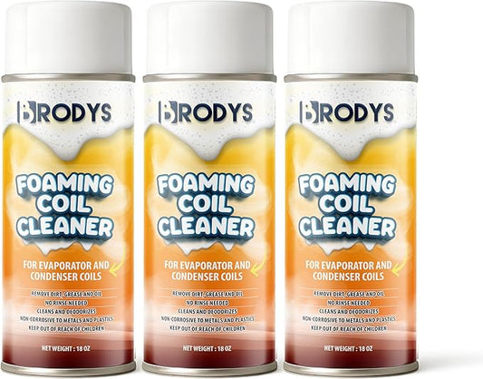 BRODYS Foaming AC Coil Cleaner - For A/C and Refrigeration Units - No Rinse Formula, Cleans and Deodorizes, Condenser Coils (18oz) (3 Pack)