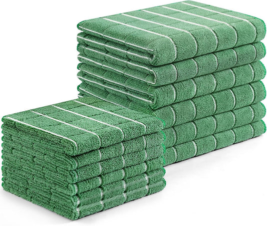 Homaxy Microfiber Kitchen Towels and Dishcloths Set, 12 Pack Soft and Absorbent Dish Hand Towels Bulk, 28 x 16 Inch & 12 x 12 Inch Quick Drying Rags for Washing Dishes, Grass Green
