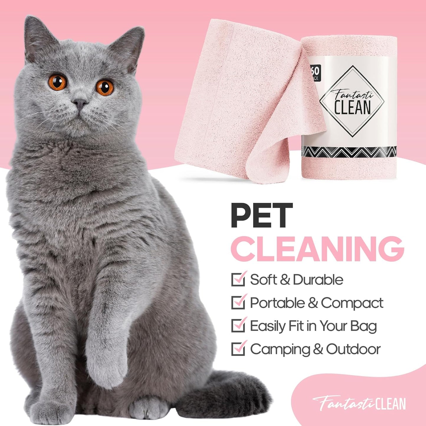 Fantasticlean Microfiber Cleaning Cloth Roll 2 Rolls 120 Pack, Tear Away Paperless Towels, 8" x 8", Reusable Washable Rags, Home Kitchen, Pet, Office, Indoor Outdoor, Portable (Pink and Off-White)