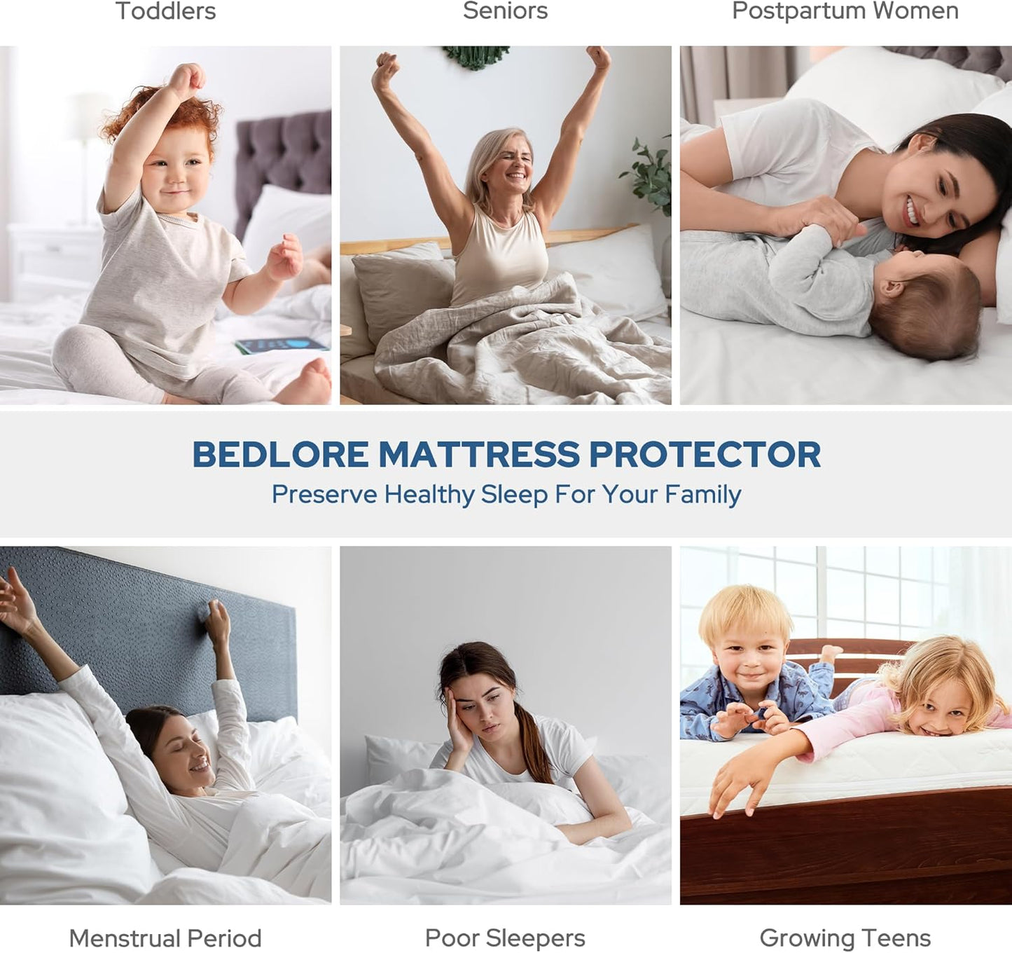 BEDLORE Waterproof Mattress Protector, King Size Noiseless Mattress Pad with Deep Pocket 6"-18" Depth, Soft Breathable Bed Mattress Cover Washable for Home, Bedroom, Hotel (White)