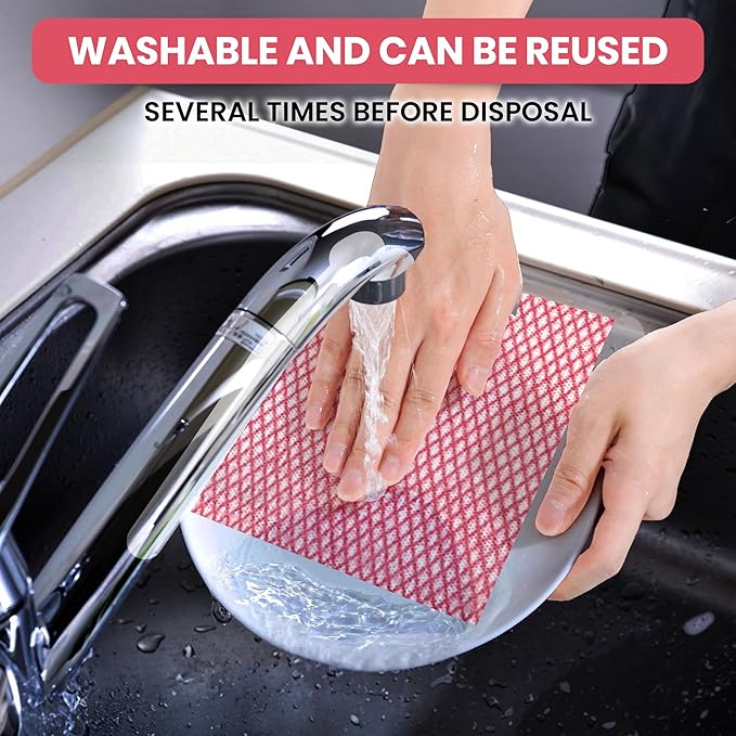 Disposable Cleaning Cloths, 50 Packs, 13.8"x15.8" Reusable Kitchen Towels, Soft Absorbent Multipurpose Household Cleaning Towels, Disposable Dish Cloths for Kitchen, Stove, Bathroom, Handy Wipes, Red
