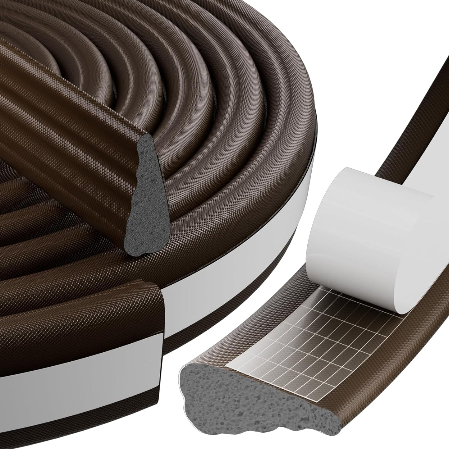 196" Wedge Weather Stripping Door Seal Strip for Door Frame & Window,Self Adhesive Window Insulation Draft Stopper Seal for Winter,Gray Foam Door Gap Filler for Soundproofing Light Blocker,Brown