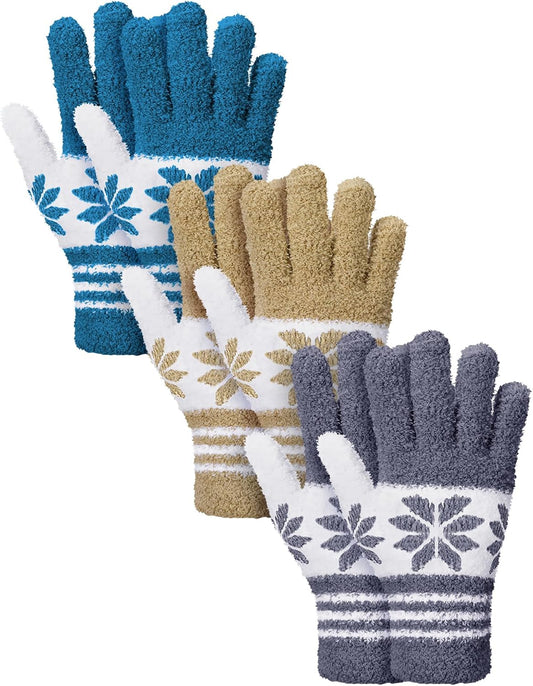 Patelai 3 Pairs Microfiber Plant Dusting Gloves Leaf Cleaning Gloves for Indoor Plants, Blinds, Furniture, House(Large,Snowflake Dark Blue, Gray, Khaki, White)