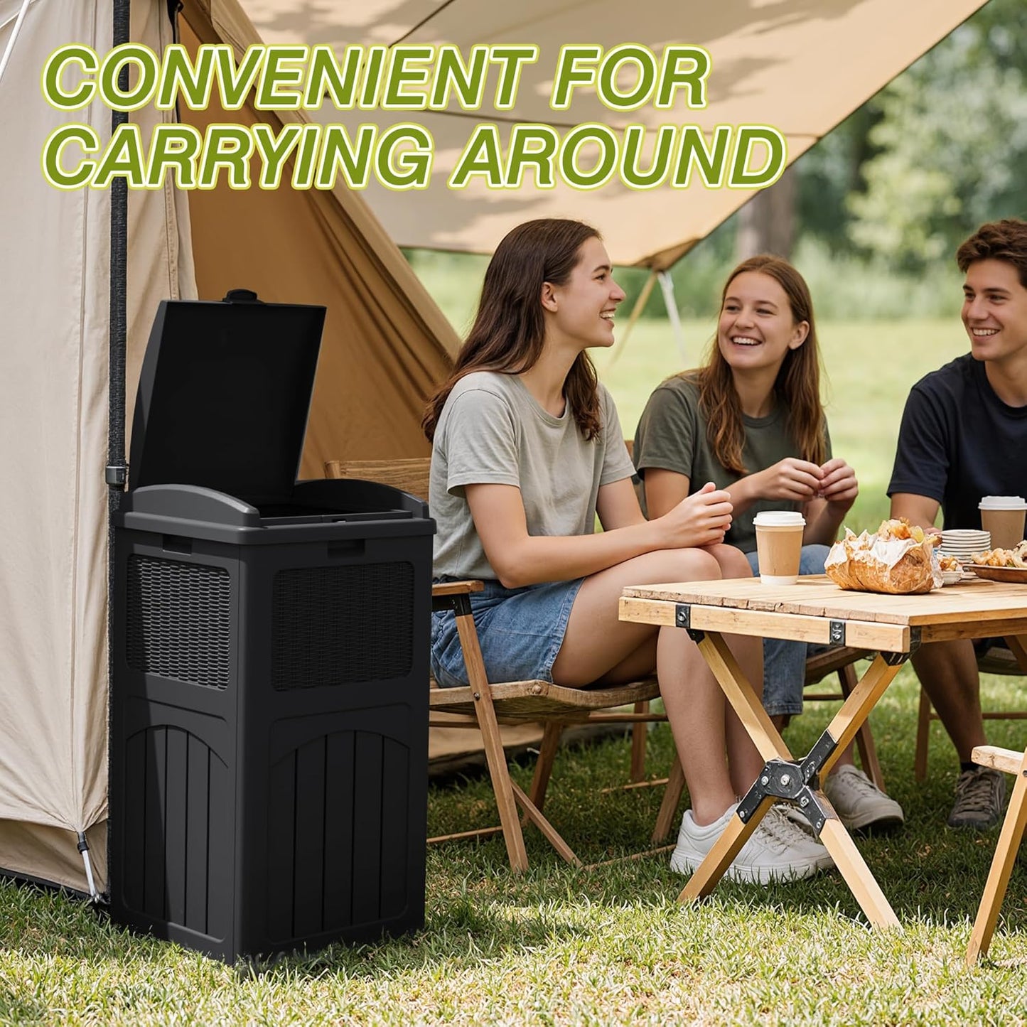 Greesum 33 Gallon Outdoor Trash Can with Lid, Waterproof Resin Garbage Bin for Hideaway, Deck, Patio, 3 Pack, Black