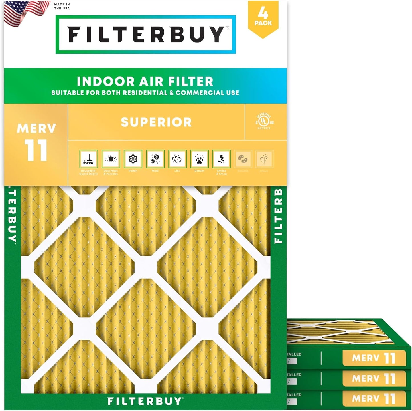 Filterbuy 24x28x1 Air Filter MERV 11 (MPR 1200) Allergen Defense Replacement (4-Pack), Electrostatic Pleated HVAC AC Furnace Filters, Made in USA (Actual Size: 23.50 x 27.50 x 0.75)