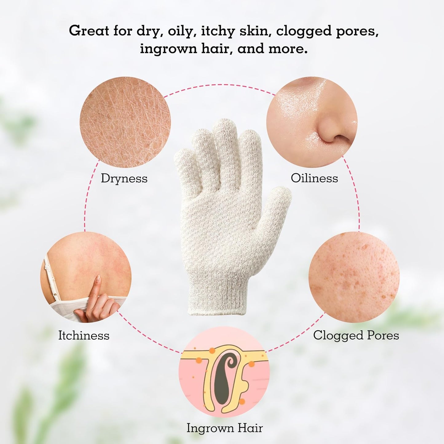 Evridwear Exfoliating Gloves for Shower, 100% Nylon Thick Soft Medium Heavy Bathing Gloves Dead Skin Remover Body Scrubber Smooth Skin with Hang Loop, 3 Pairs Light White