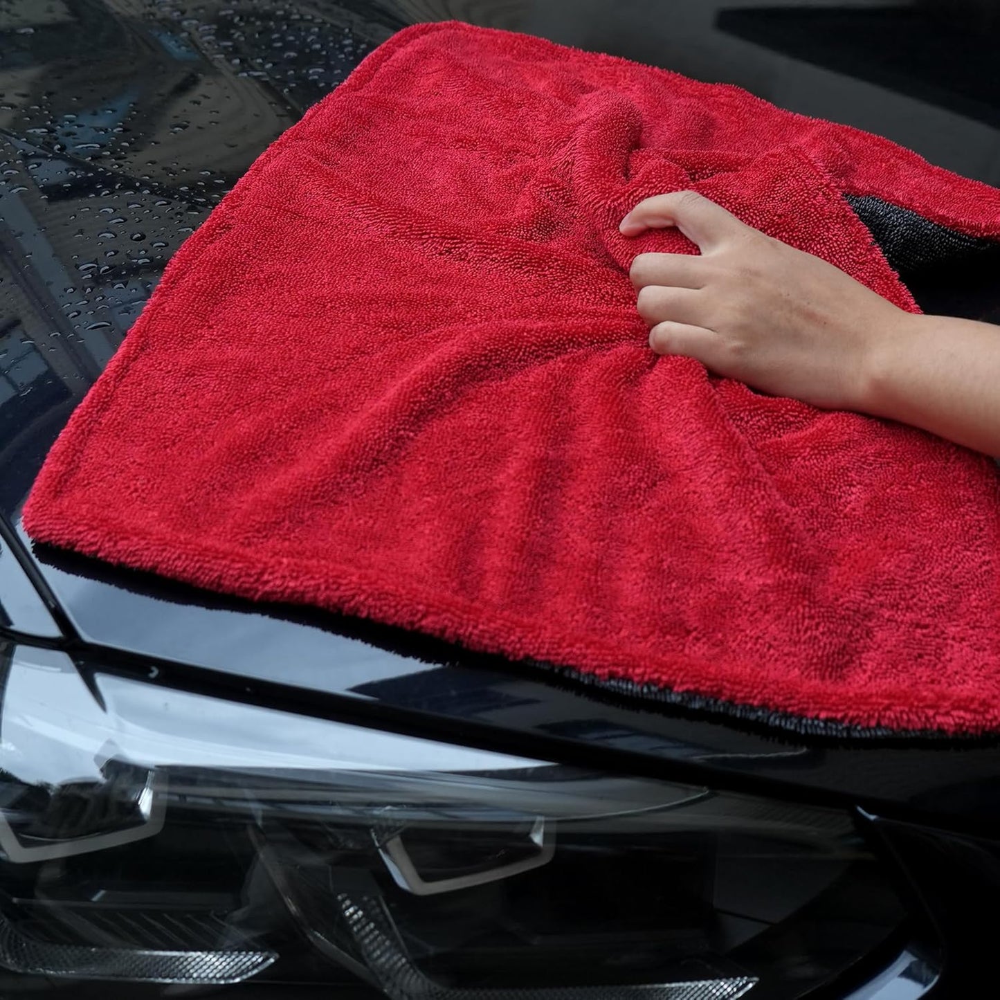 Greenfound Microfiber Towel for Cars, 1000GSM Car Drying Towel, Double Twist Pile & Edgeless Design, No Streaks, Scratches, or Water Spots, Soft and Absorbent, 18"×24", Red&Grey