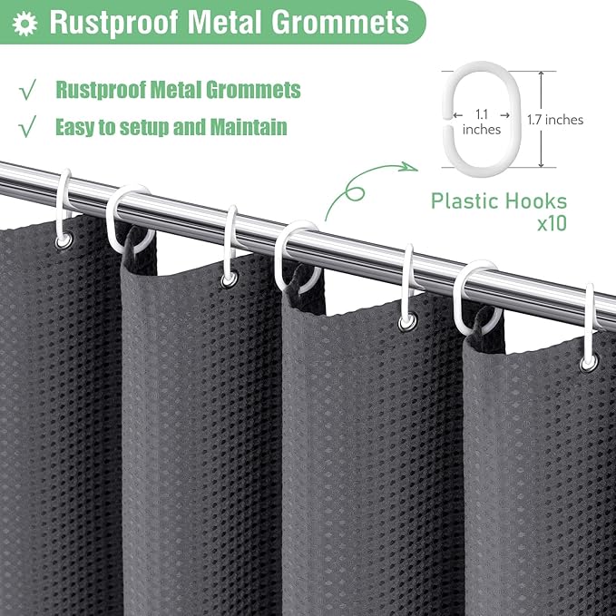 Dynamene Stall Fabric Shower Curtain - 54 inch Wide Waffle Weave Weighted Thick Cloth Shower Curtains for Bathroom, Heavy Duty Hotel Spa Luxury Bath Curtain Set with 10 Hooks, 54x72, Charcoal Grey