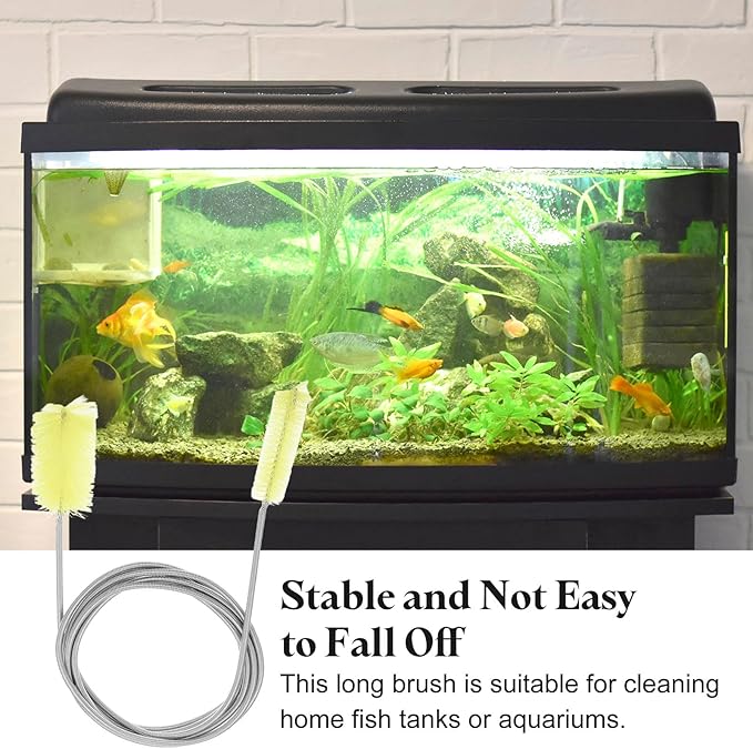 HARFINGTON 3pcs Flexible Long Drain Brush Straw Cleaner Set 78.74" Stainless Steel Double Ended Hose Brush with 8" Nylon Long Tube Pipe Cleaning for Fish Tank Sink Pipe, Yellow