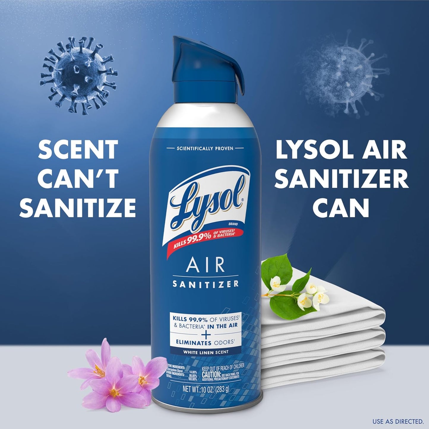 Lysol Air Sanitizer Spray with Odor Eliminator for Home & Office, Sanitizing Spray, Air Freshener Alternative, White Linen Scent, 10 oz (Pack of 3)