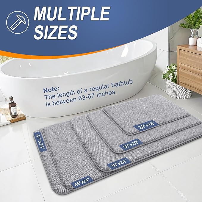 OLANLY Thick Memory Foam Bath Mat Rug 24x16, Extra Soft Absorbent Bathroom Rug, Quick Dry Bath Mats, Non-Slip, Machine Washable Carpet for Bathroom, Tub and Shower, Home Decor Accessories, Grey