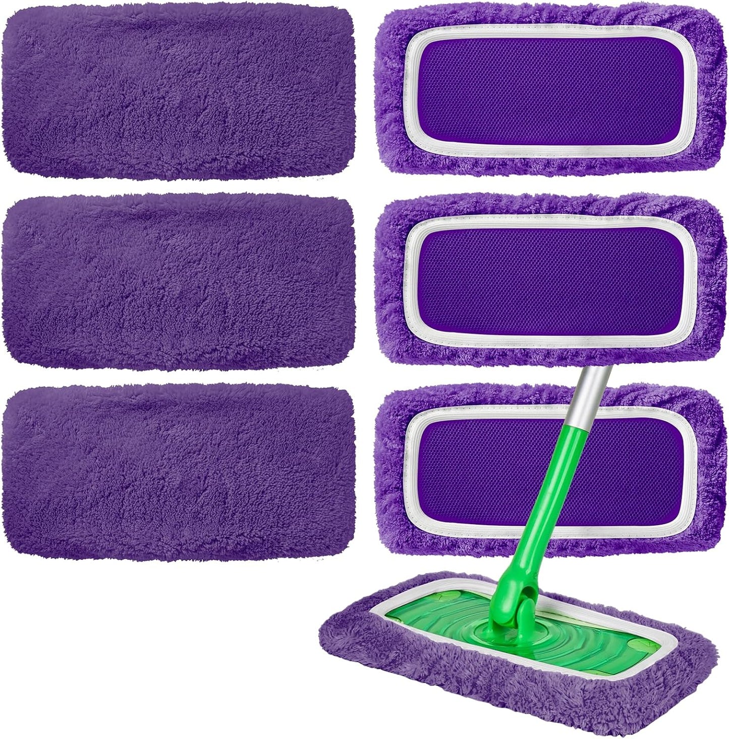 6 Pack Reusable Microfiber Mop Pads Compatible with Swiffer Sweeper Mop, Dry Sweeping Cloths & Wet Mopping Cloths, Washable Mop Pads for Surface/Hardwood Floor Cleaning (Mop is Not Included)