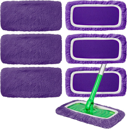 6 Pack Reusable Microfiber Mop Pads Compatible with Swiffer Sweeper Mop, Dry Sweeping Cloths & Wet Mopping Cloths, Washable Mop Pads for Surface/Hardwood Floor Cleaning (Mop is Not Included)