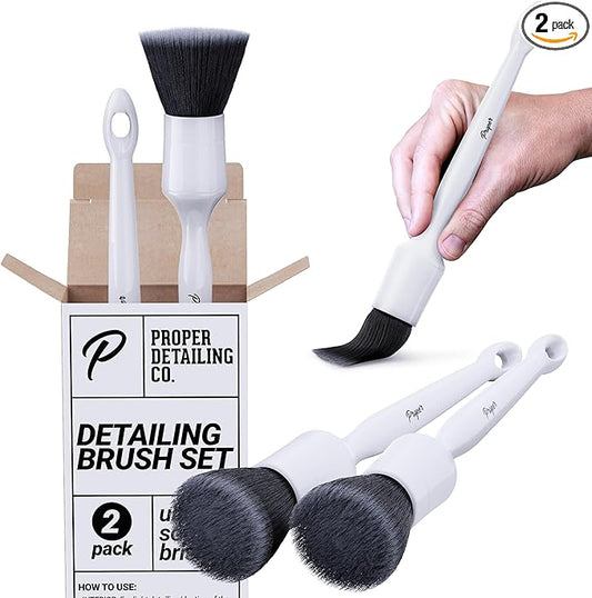 Car Detailing Brush Set, Premium Quality Ultra Soft Bristles, Clean Auto Interior (Leather Seats, Air Vents) or Exterior (Wheels, Paint, Emblems) Detail Brushes Car Detailing (2 Pack)