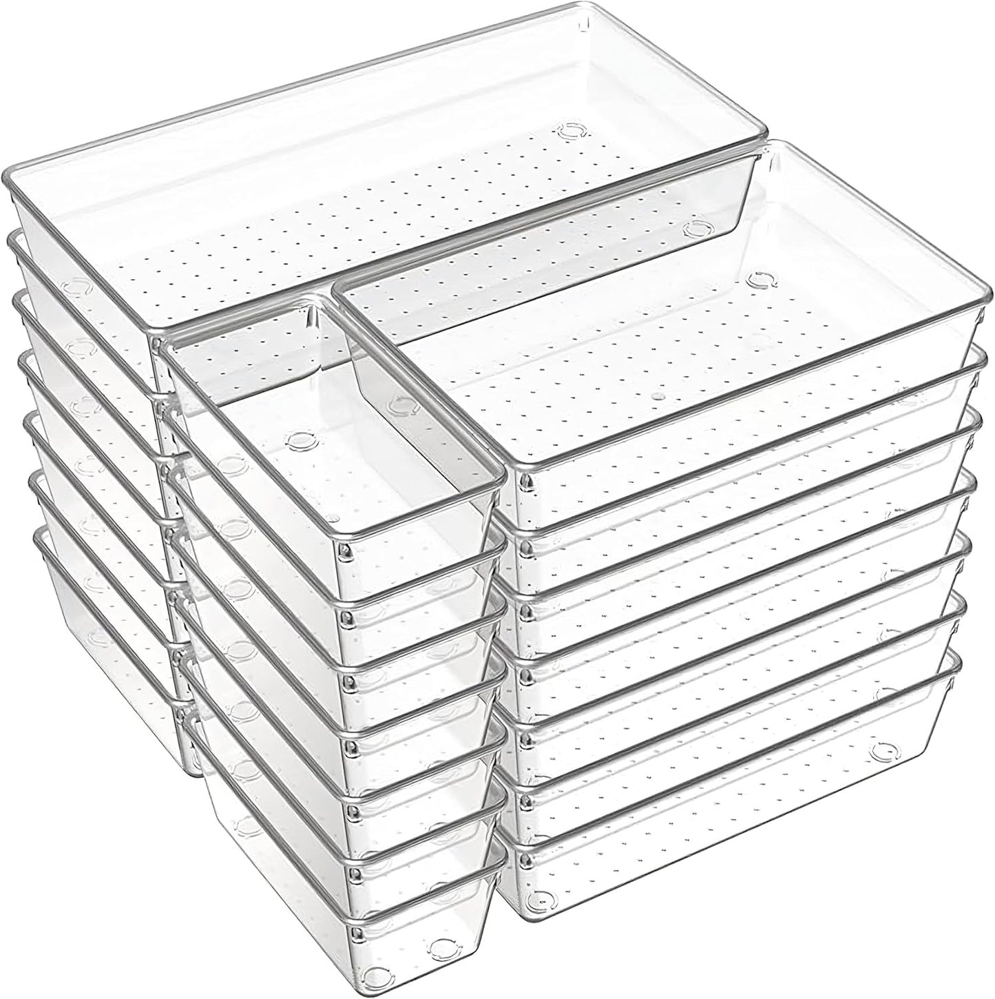 21-Pack Clear Plastic Drawer Organizer Trays – BPA-Free Storage Bins for Kitchen Utensils, Makeup, Jewelry, Office Desk, Bathroom & School Supplies – Multi-Use Home Organization Solution