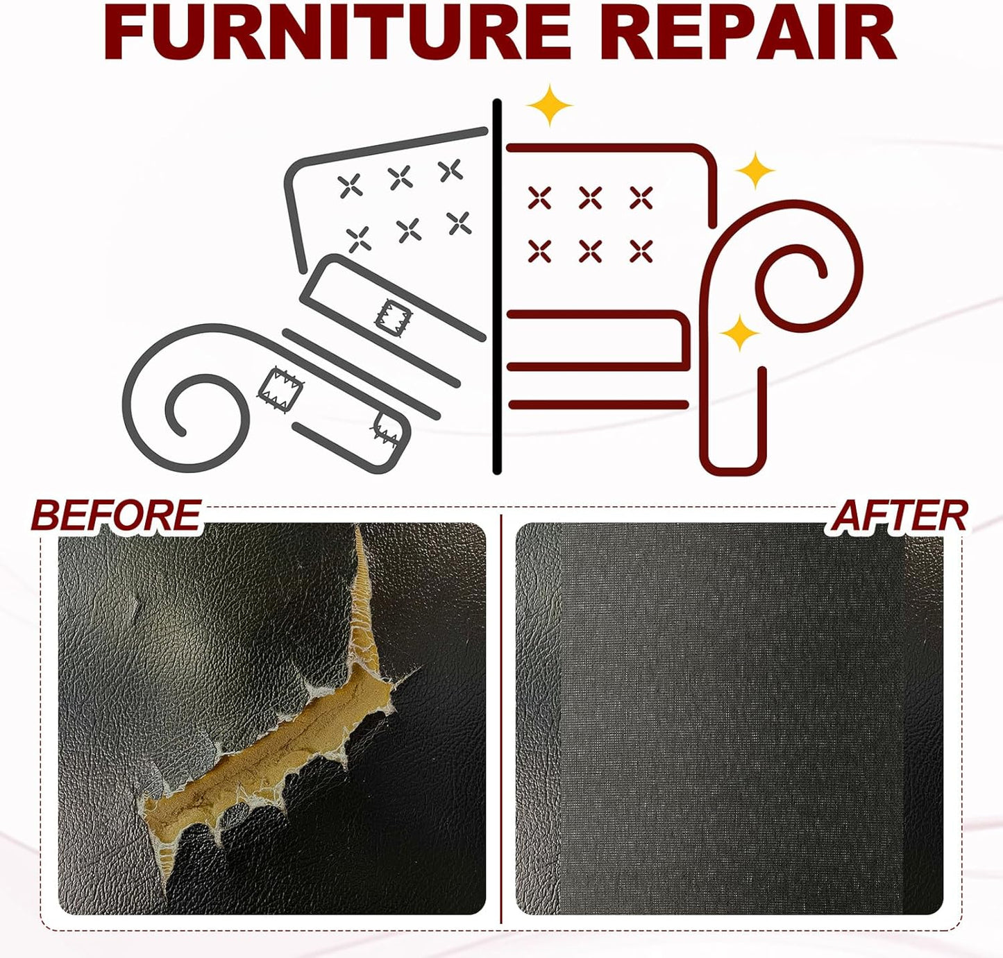 PATIKIL Leather Patches Tape for Furniture, 6.3 x 61 Inch Self Adhesive Vinyl Leather Repair Kit Cover Sheet for Couch, Sofa, Car Seats, Office Chair, Rice Yellow