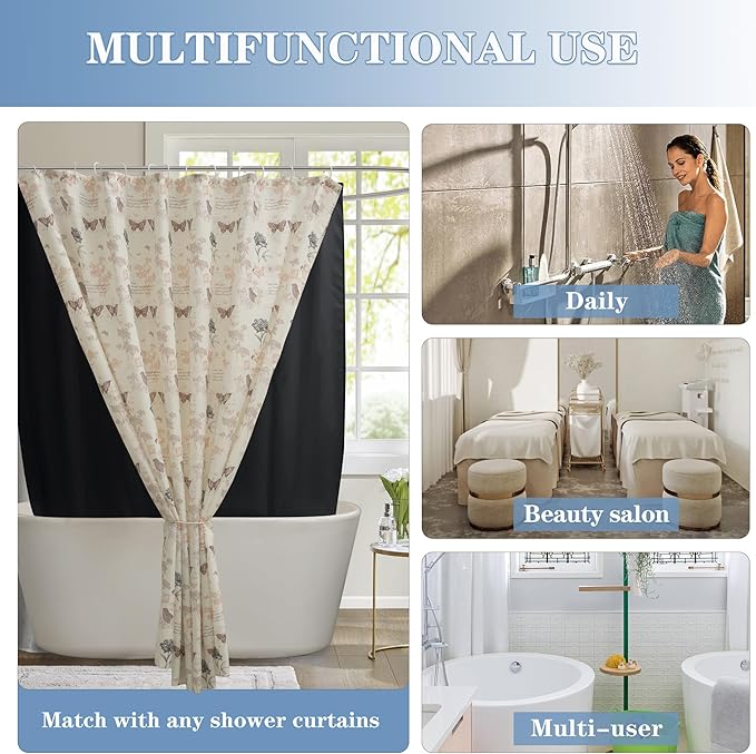 Nasitos Shower Curtain Liners 2 Pack - W36 x H72 - Washable & WaterResistant Fabric Bath Shower Liners for Narrow Stall, Stand Up Shower Stall, RV, Camper (Black, Included Magnet)