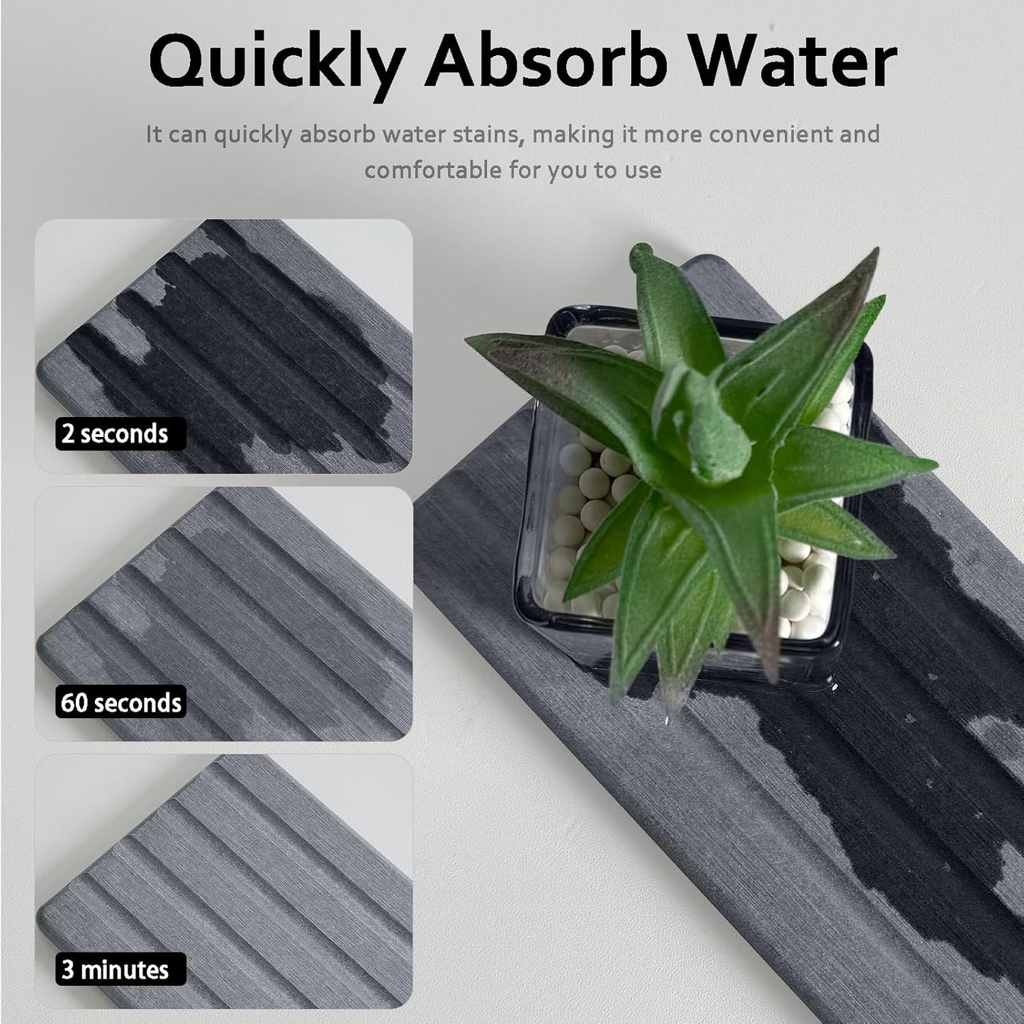 2 PCS Water Absorbing Stone Trays for Bathroom Sink & Kitchen Counter, Fast-Drying Diatomite Sink Caddy, Vanity Tray, Hand Soap Holder with Anti-Skid Pads (Gray, 8.7" x 4"/22 x 10cm)