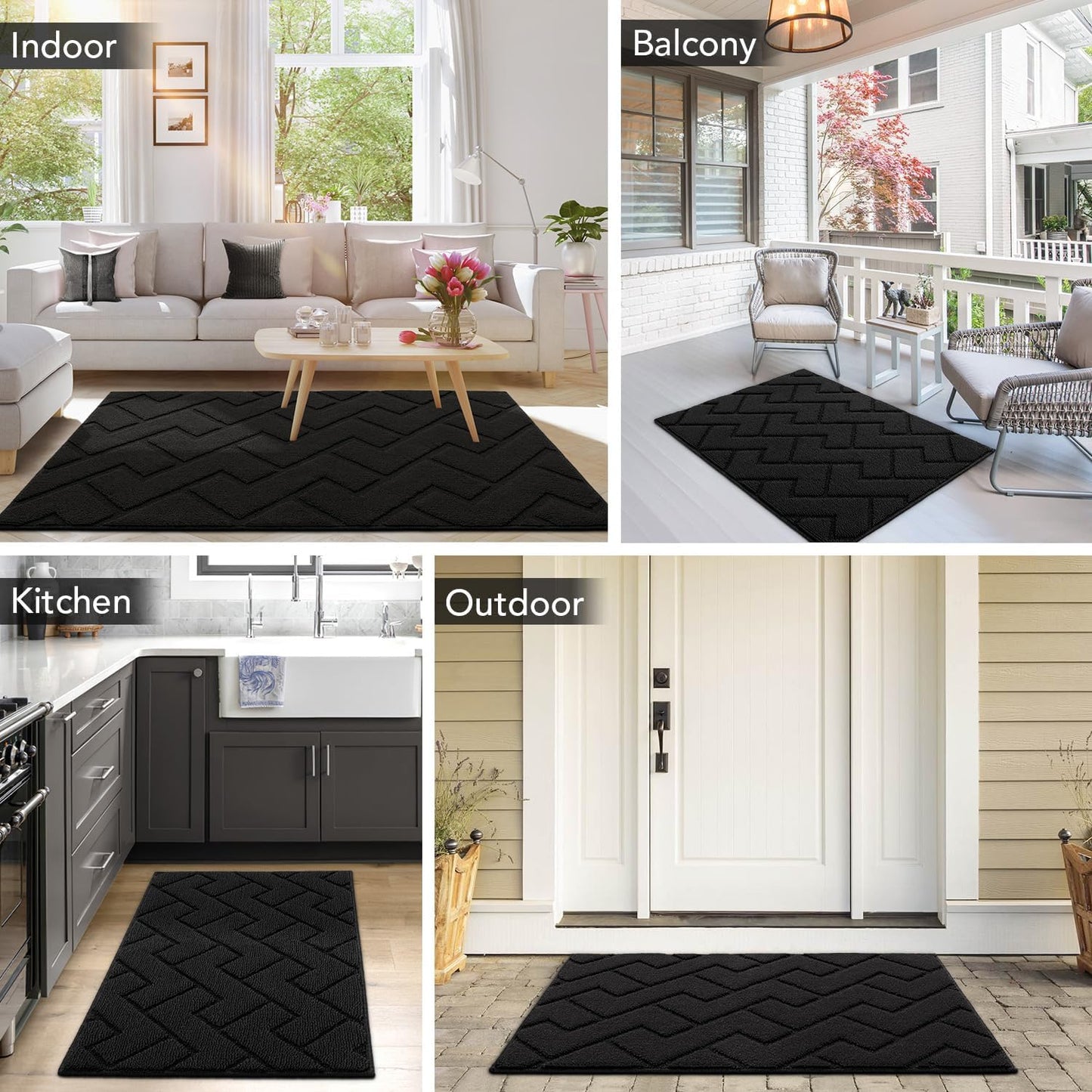 hicorfe Indoor Doormat,Front Back Door Mat Rubber Backing Non Slip Door Mats 24"x35" Absorbent Resist Dirt Entrance Doormat Inside Floor Mats for Entryway Washable Low-Profile(Black)