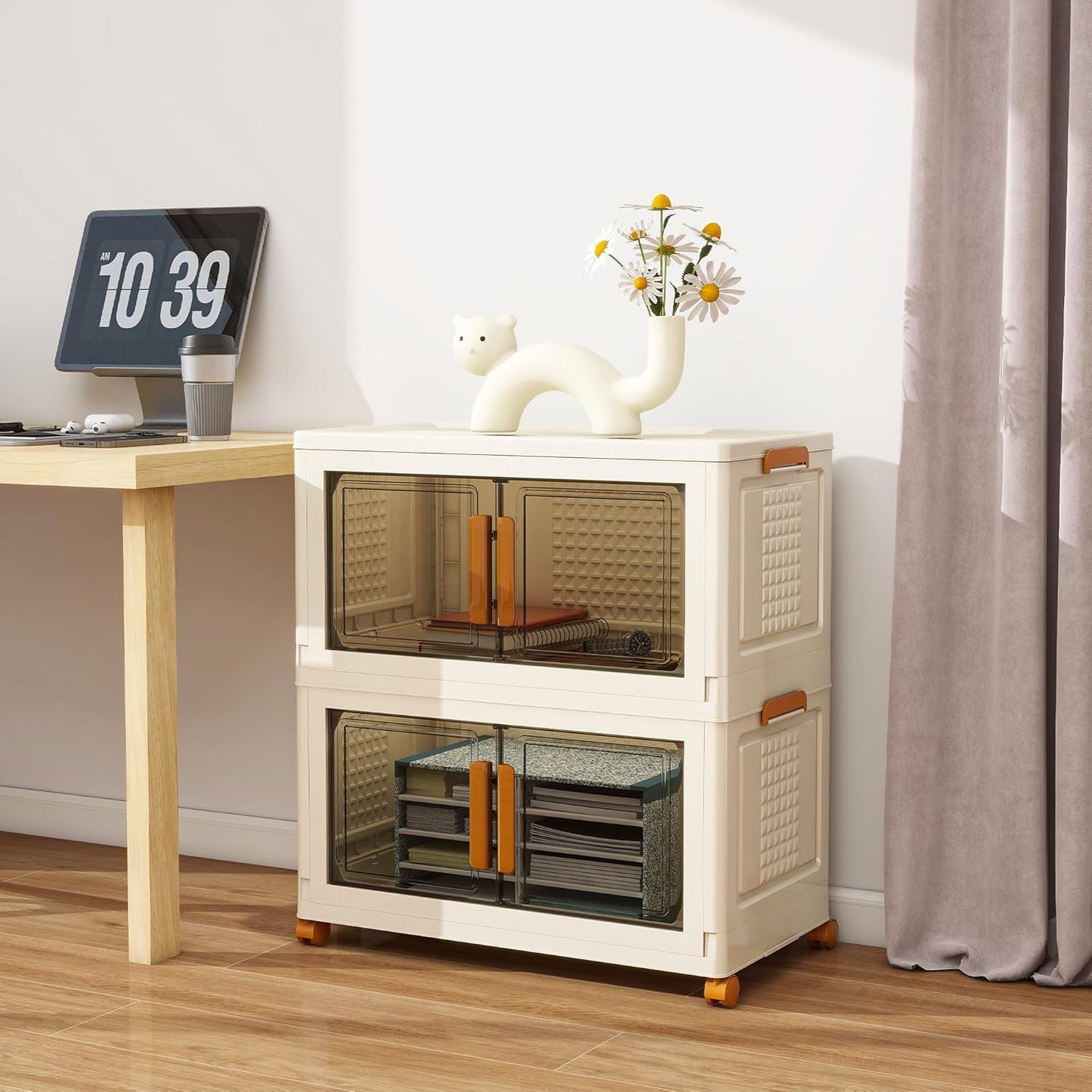 2 Tier Large Stackable Plastic Storage Bins with 1 Lid 95 QT/Tier, Collapsible Plastic Box Storage Bin with Wheels, Home Containers Boxes Closet Organizers for Living Room, Office, Dorm