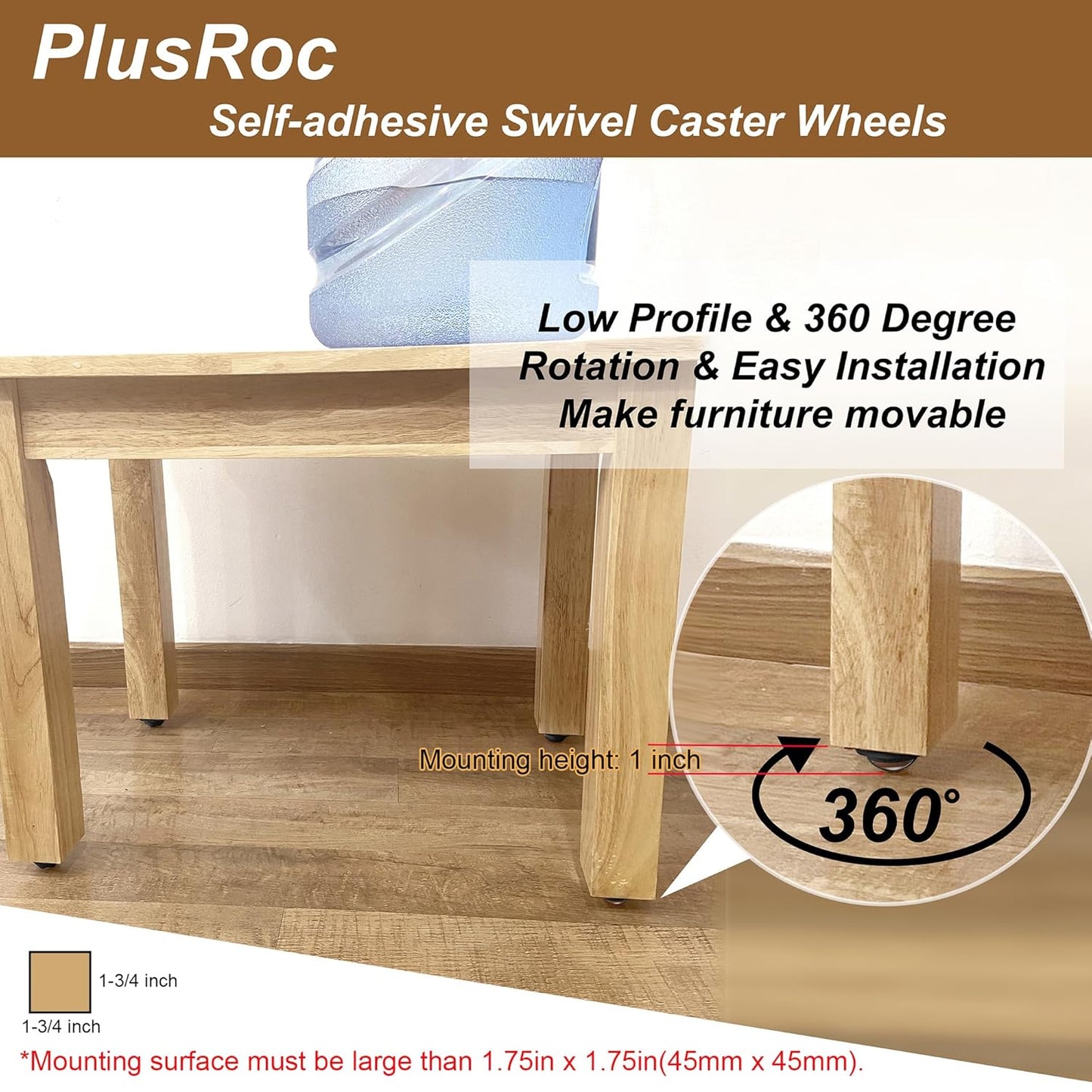 PlusRoc 16 Pack 1 Inch Self Adhesive Caster Wheels for Furniture Mop Bucket, Load Capacity 28 LBS Per Wheel, Low Profile Swivel Wheels for Small Appliance Storage Bins
