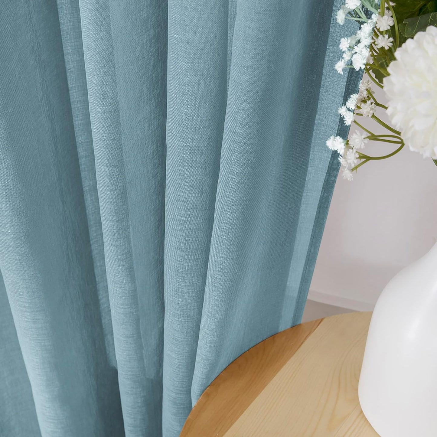 Tollpiz Sheer Curtains Linen Textured Bedroom Curtain Sheers Light Filtering Rod Pocket Voile Curtains for Living Room, 54 x 63 inches Long, Dusty Blue, Set of 2 Panels