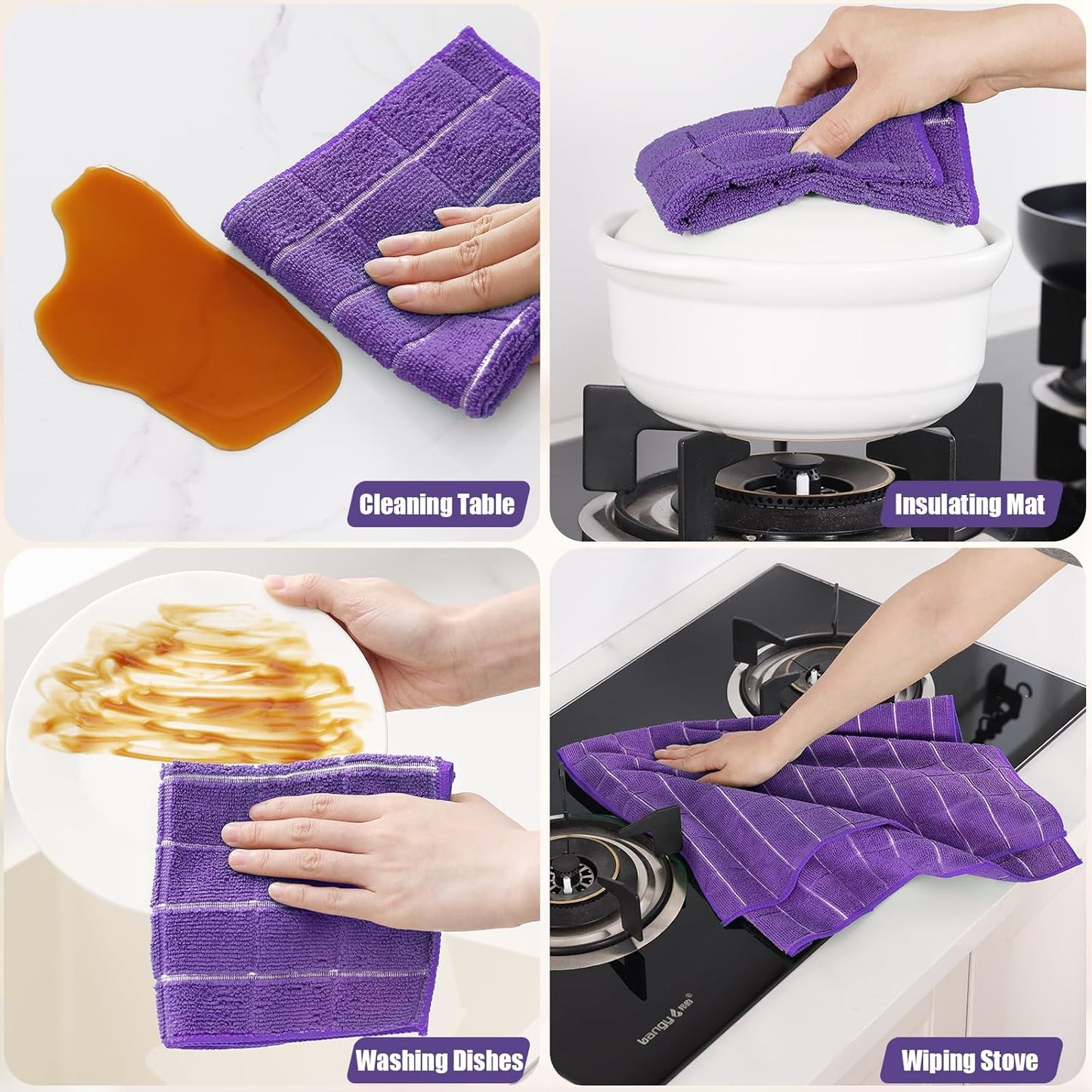 Homaxy Microfiber Kitchen Towels and Dishcloths Set, 16 Pack Soft and Absorbent Dish Hand Towels Bulk, 28 x 16 Inch & 12 x 12 Inch Quick Drying Rags for Washing Dishes, Purple