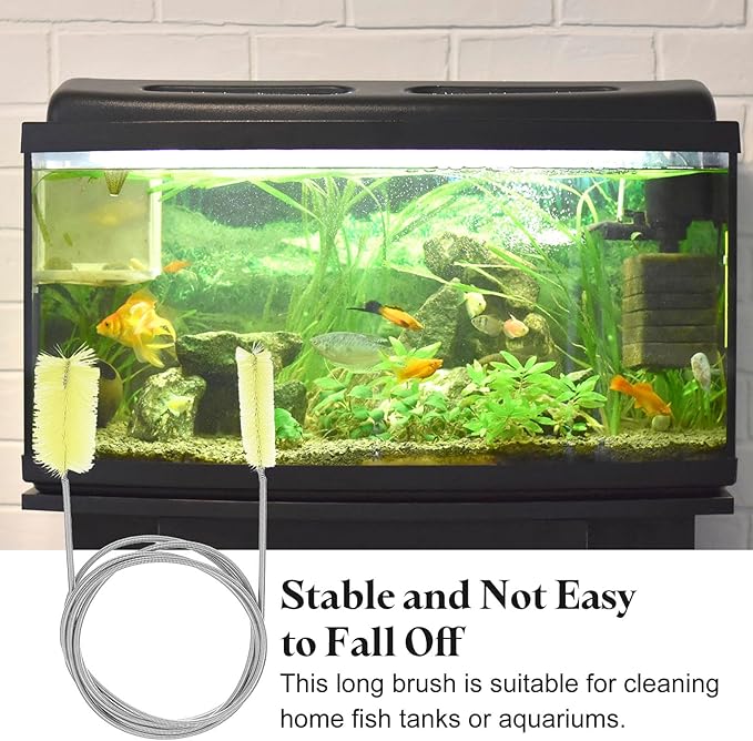 HARFINGTON 3pcs Flexible Long Drain Brush Straw Cleaner Set 61.02" Stainless Steel Double Ended Hose Brush with 8" Nylon Long Tube Pipe Cleaning for Fish Tank Sink Pipe, Yellow