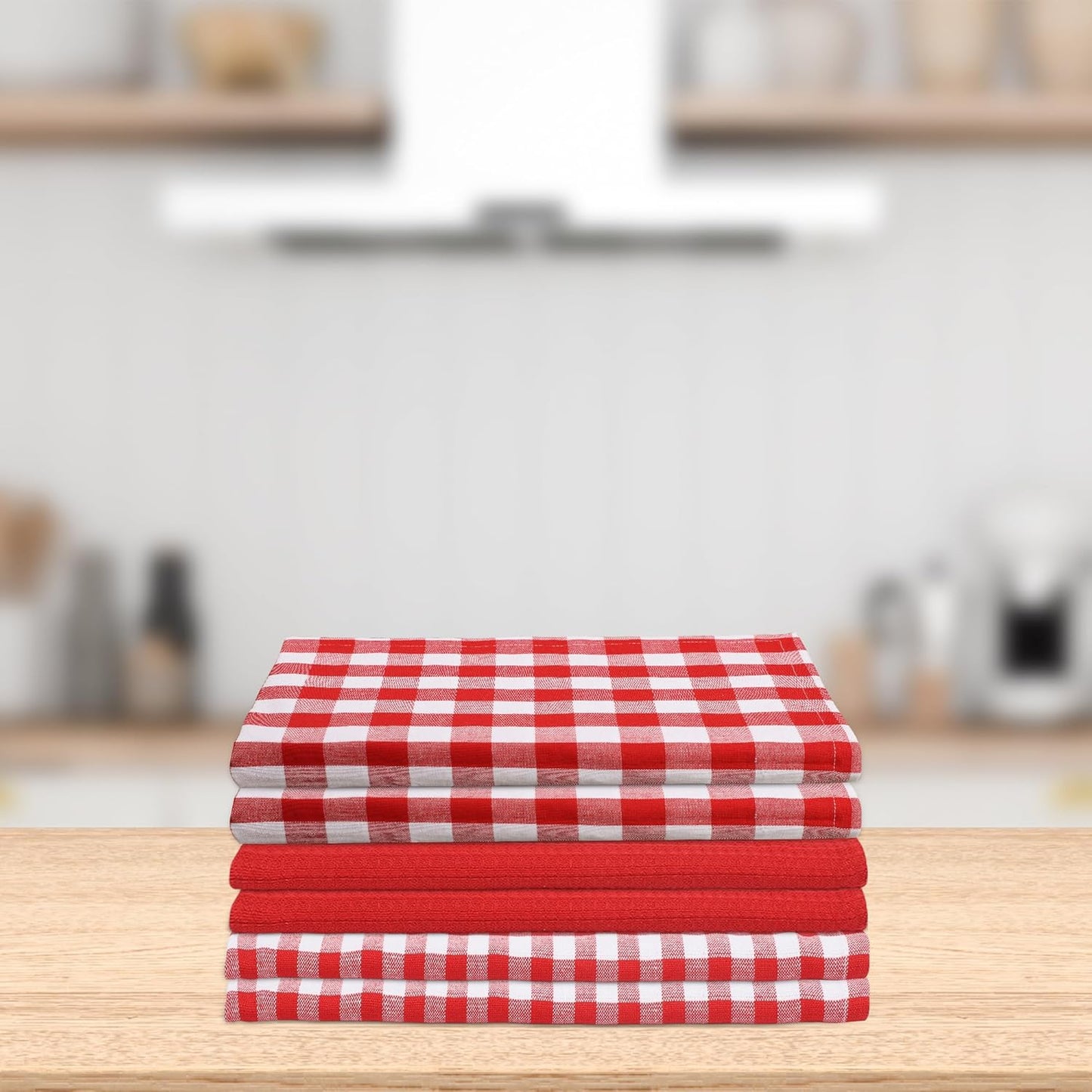 Kitchen Towels Set of 6 Soft Premium Cotton Highly Absorbent Dish Towels 18x28 Inches, Washable & Reusable Tea Towel, Quick Drying Dish Cloths with Hanging Loop - Red/White, Checks