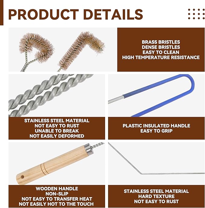 3 Pcs Fryer Cleaning Tools Including L Shaped Brass Bristles Fryer Deep Cleaning Brush, Fryer Deep Cleanout Rod, Long Handle Fryer Basket Brush for Restaurant Air Fryer Cleaning