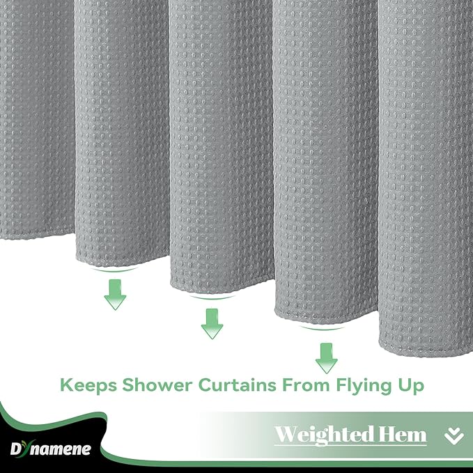 Dynamene Extra Long Shower Curtain, 84 Inch Long Waffle Fabric Shower Curtain for Bathroom, Tall Waterproof Cloth Shower Curtain Liner Set with Hook, Snap in Liner, Mesh Top Window, Dark Grey, 72x84